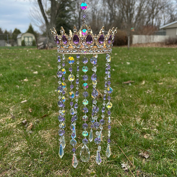 Lavender Queen Crown Suncatcher | Fantasy Window Prism | Handmade Hanging Crystal Decor | Fairycore Sun Catcher