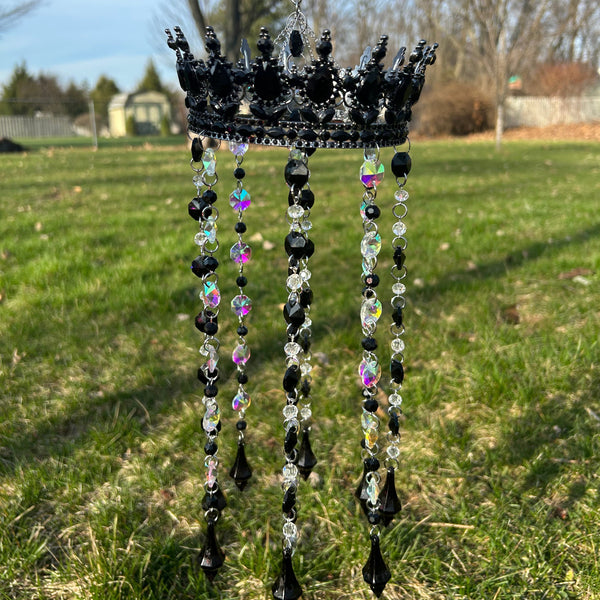Black Dark Fae Crown Suncatcher | Fantasy Window Prism | Handmade Hanging Crystal Decor | Fairycore Sun Catcher