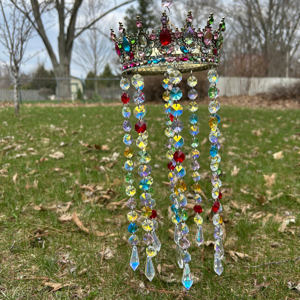 Dragon's Horde Crown Suncatcher | Fantasy Window Prism | Handmade Hanging Crystal Decor | Fairycore Sun Catcher