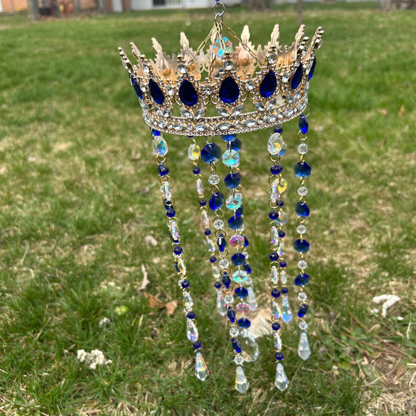 Royal Sapphire Crown Suncatcher | Fantasy Window Prism | Handmade Hanging Crystal Decor | Fairycore Sun Catcher