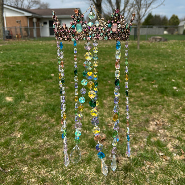 Fairy Garden Crown Suncatcher | Fantasy Window Prism | Handmade Hanging Crystal Decor | Fairycore Sun Catcher