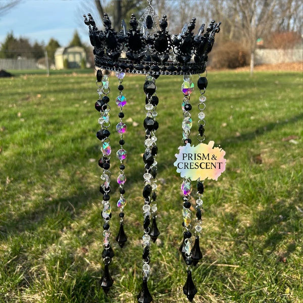 Black Dark Fae Crown Suncatcher | Fantasy Window Prism | Handmade Hanging Crystal Decor | Fairycore Sun Catcher