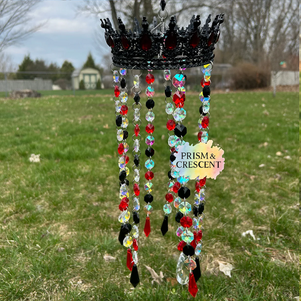 Crimson Night Crown Suncatcher | Fantasy Window Prism | Handmade Hanging Crystal Decor | Fairycore Sun Catcher