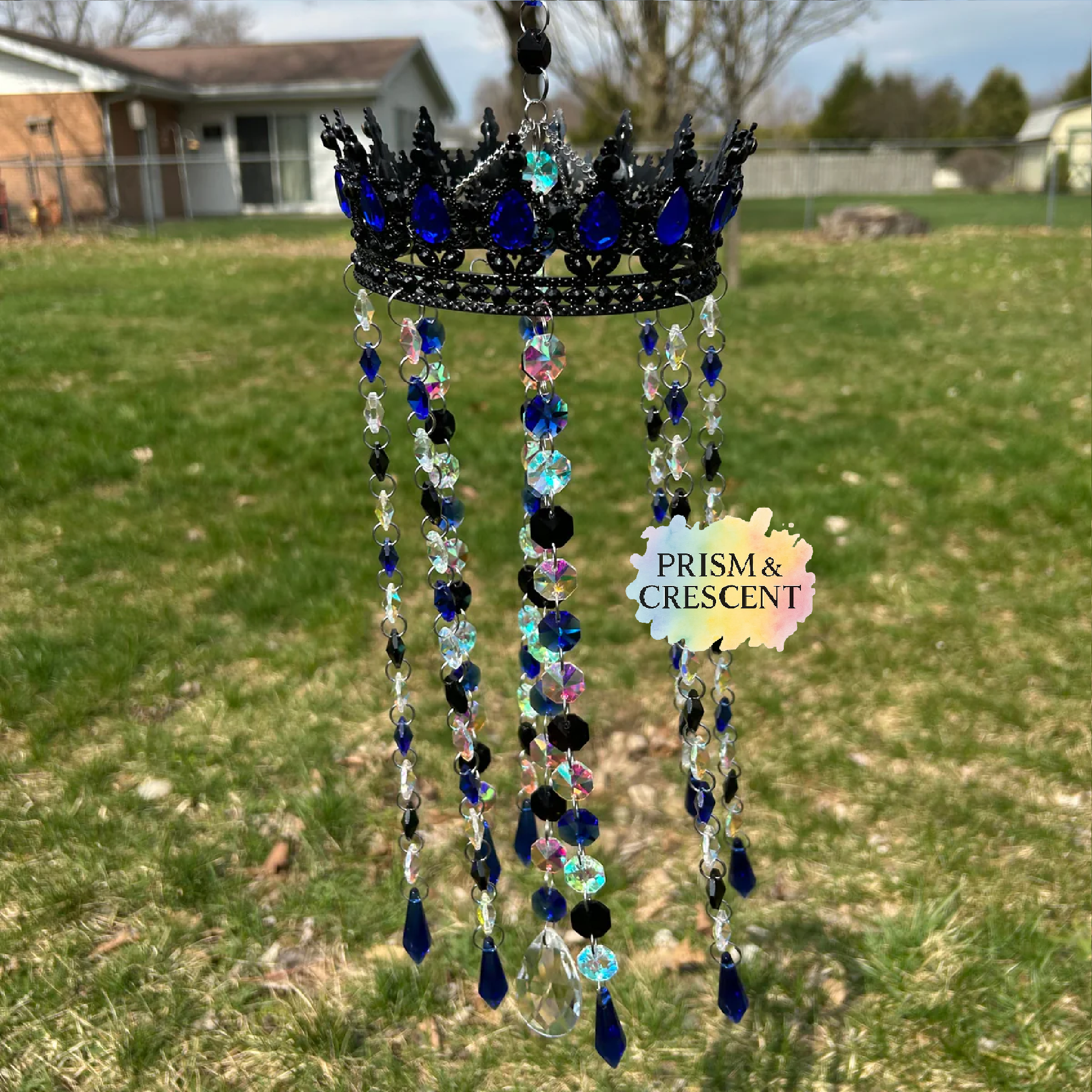 Midnight Sapphire Crown Suncatcher | Fantasy Window Prism | Handmade Hanging Crystal Decor | Fairycore Sun Catcher
