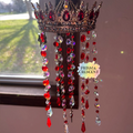 Ruby Red Fae Crown Suncatcher | Fantasy Window Prism | Handmade Hanging Crystal Decor | Fairycore Sun Catcher